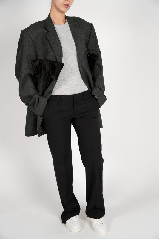 Sacou Oversize din Lână "Charcoal" cu Funde Catifea