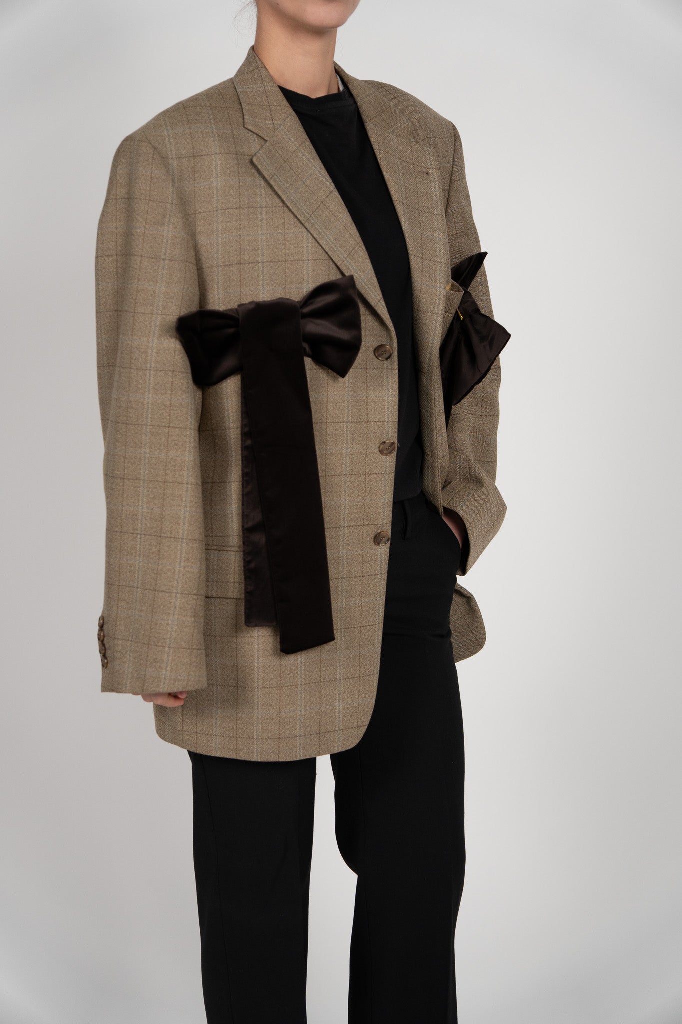 Sacou Camel "Windowpane" – Lână Virgină & Funde Catifea