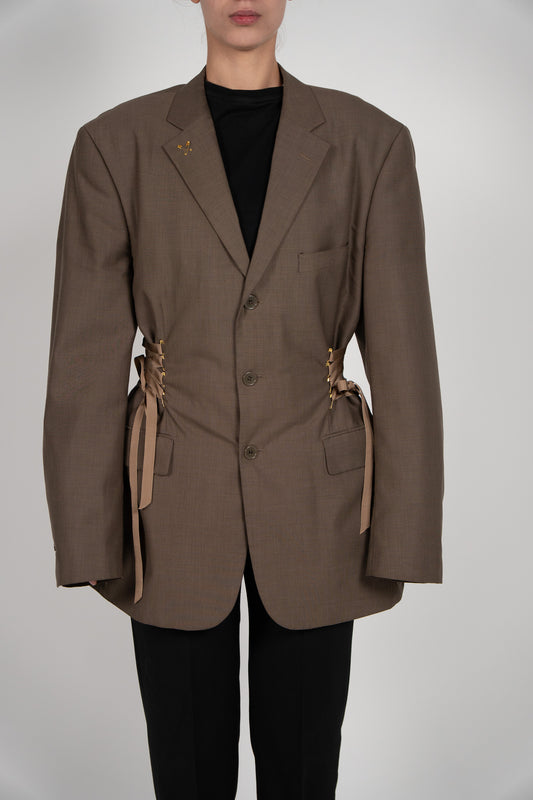 Sacou Oversize "Mocha" din Lână 80% – Detalii Corset & Căptușeală Premium