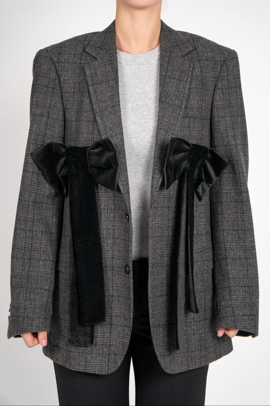 Sacou din Lână în Carouri cu Detalii din Catifea