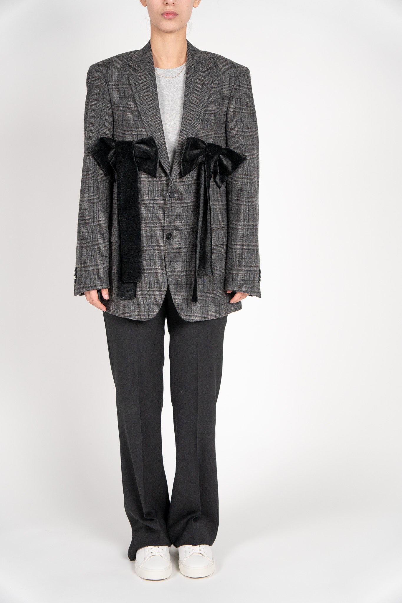 Sacou din Lână în Carouri cu Detalii din Catifea