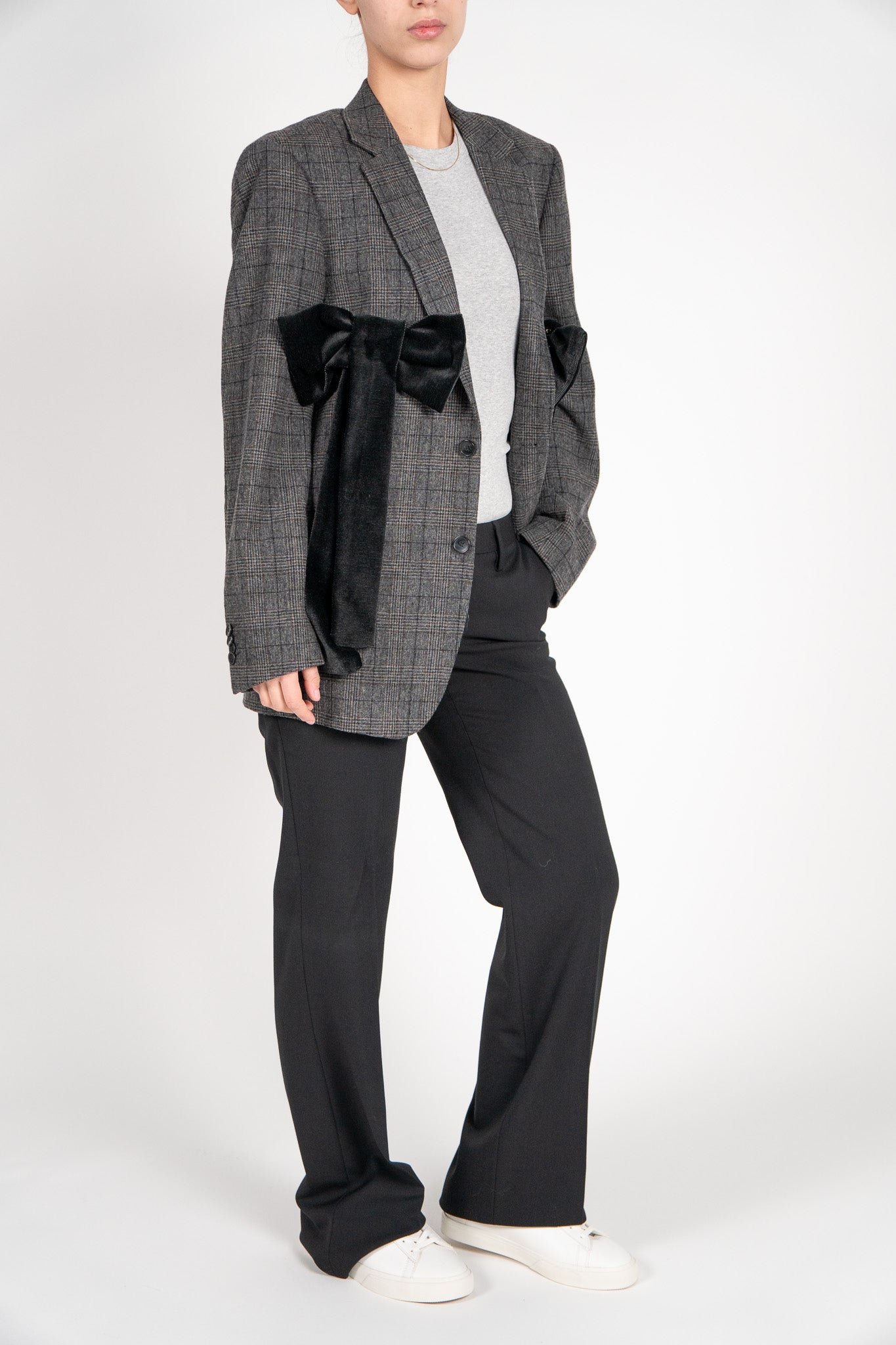 Sacou din Lână în Carouri cu Detalii din Catifea