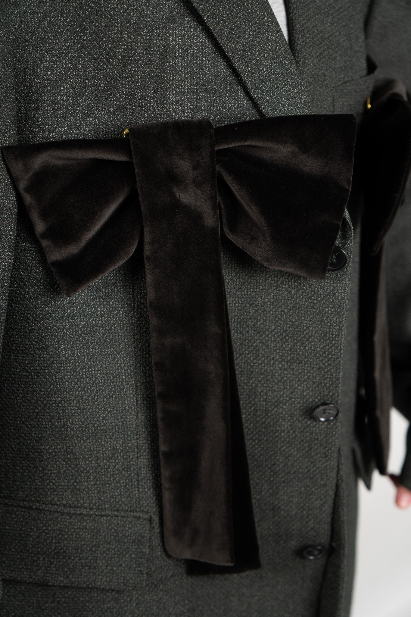 Sacou Oversize din Lână "Charcoal" cu Funde Catifea