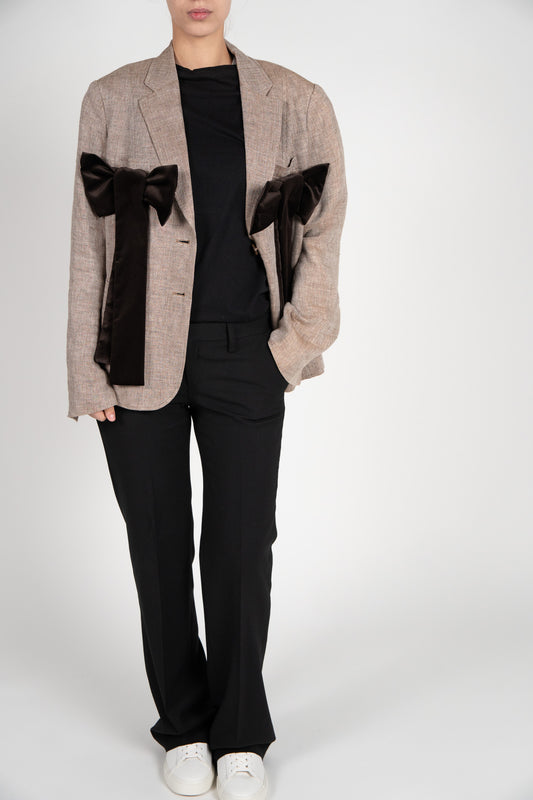 Sacou din In 100% "Herringbone" cu Funde din Catifea