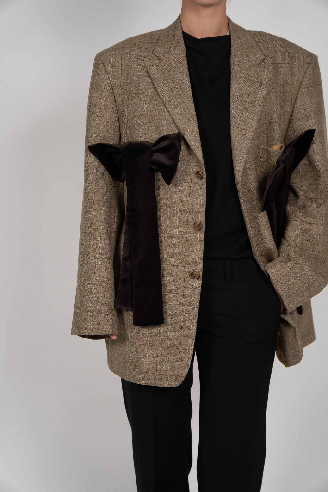 Sacou Camel "Windowpane" – Lână Virgină & Funde Catifea