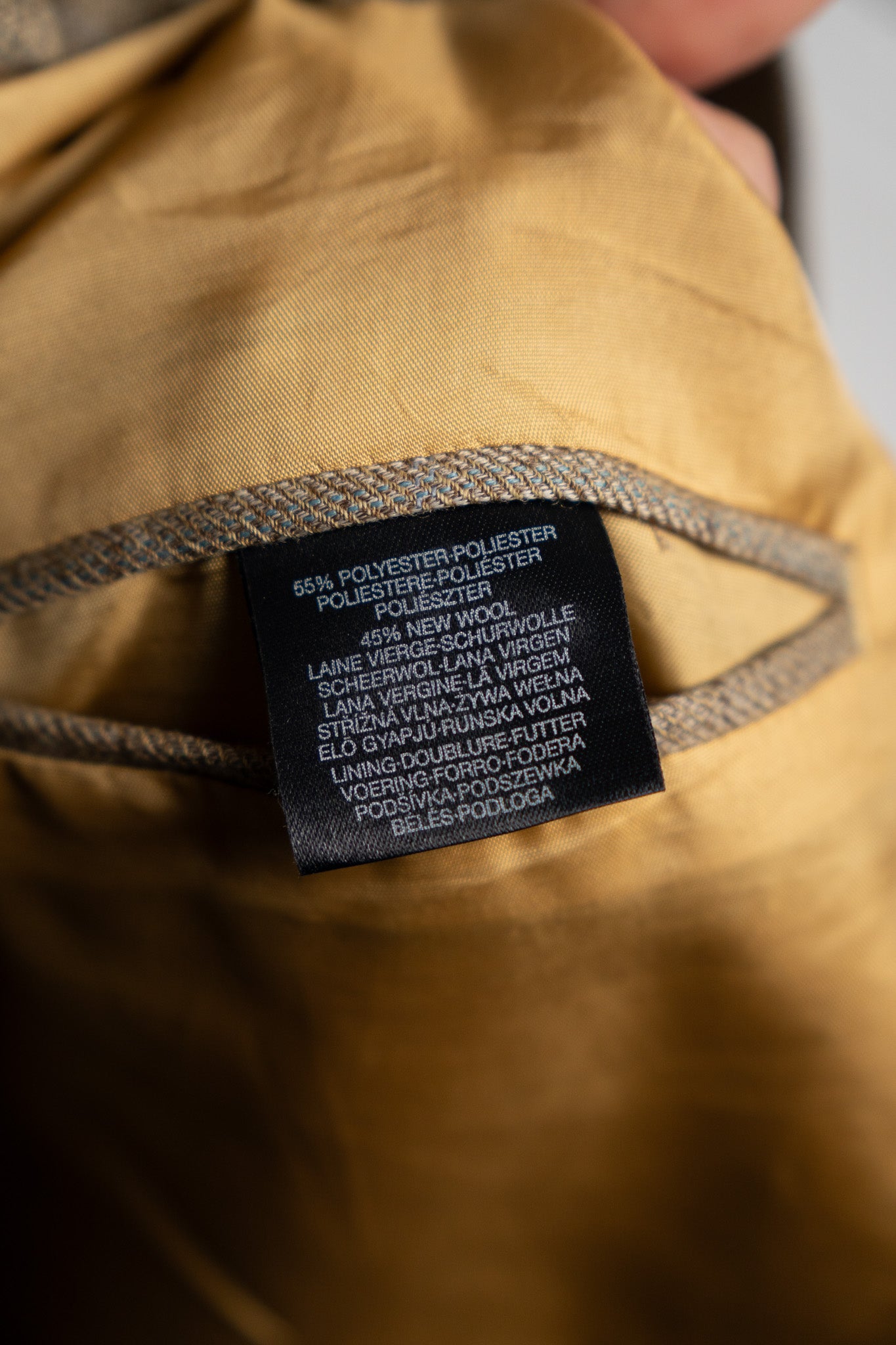 Sacou Camel "Windowpane" – Lână Virgină & Funde Catifea