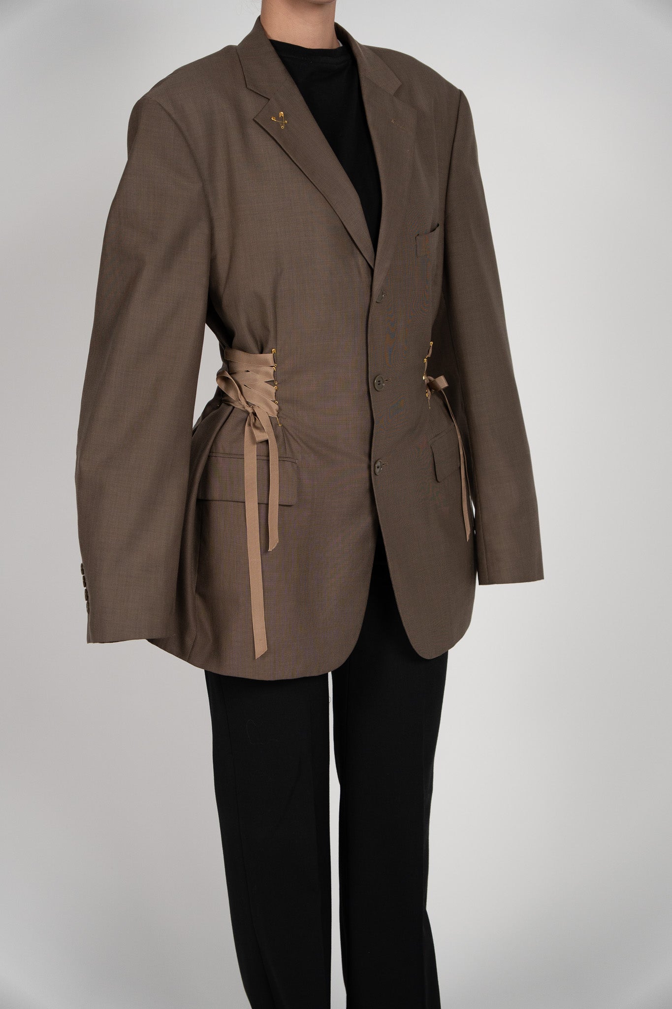 Sacou Oversize "Mocha" din Lână 80% – Detalii Corset & Căptușeală Premium