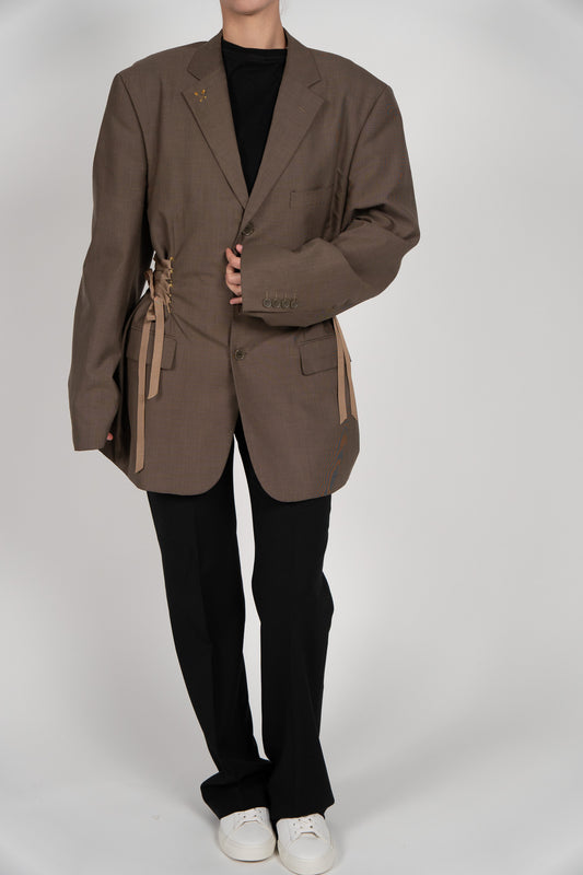 Sacou Oversize "Mocha" din Lână 80% – Detalii Corset & Căptușeală Premium