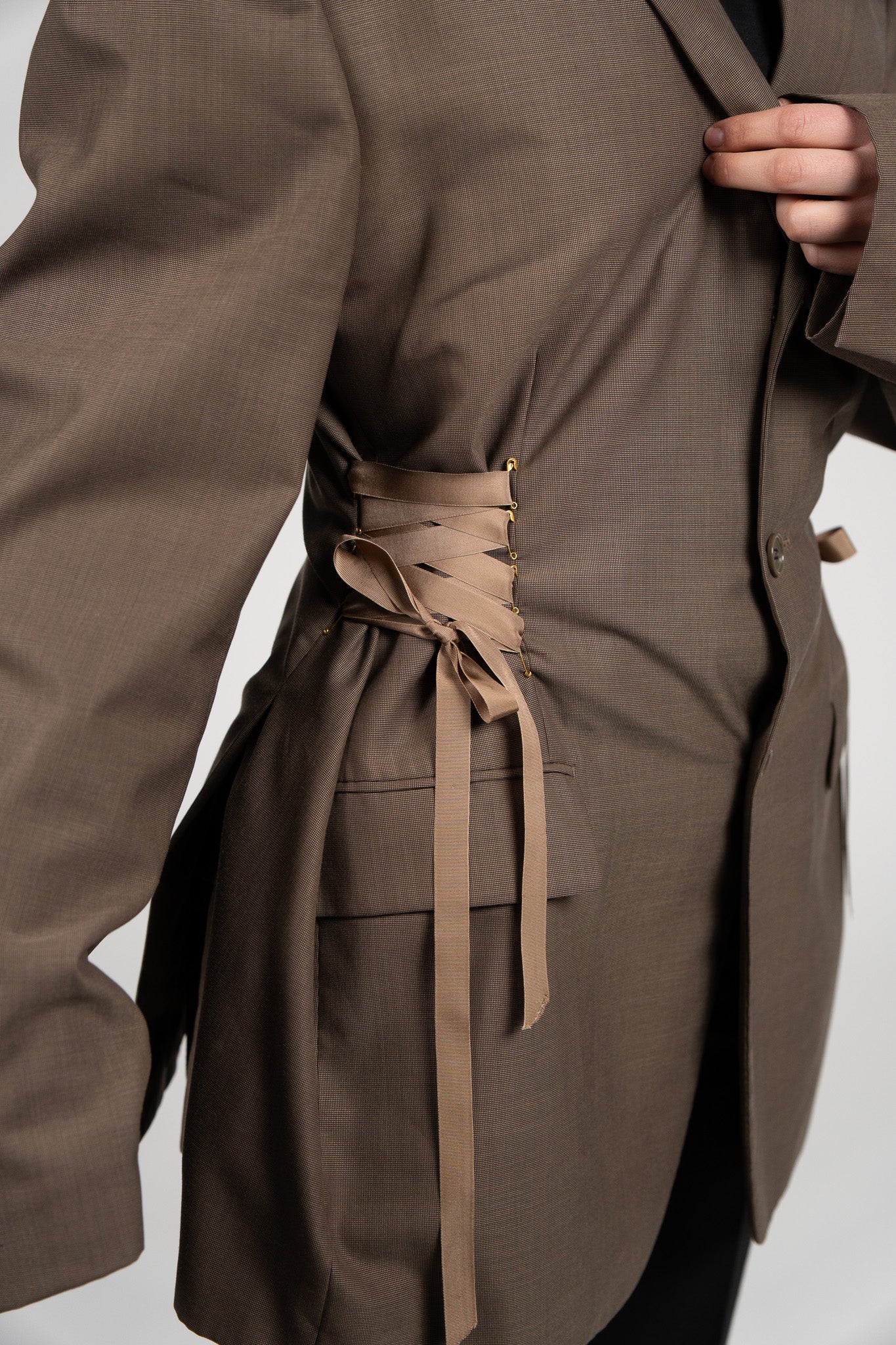 Sacou Oversize "Mocha" din Lână 80% – Detalii Corset & Căptușeală Premium